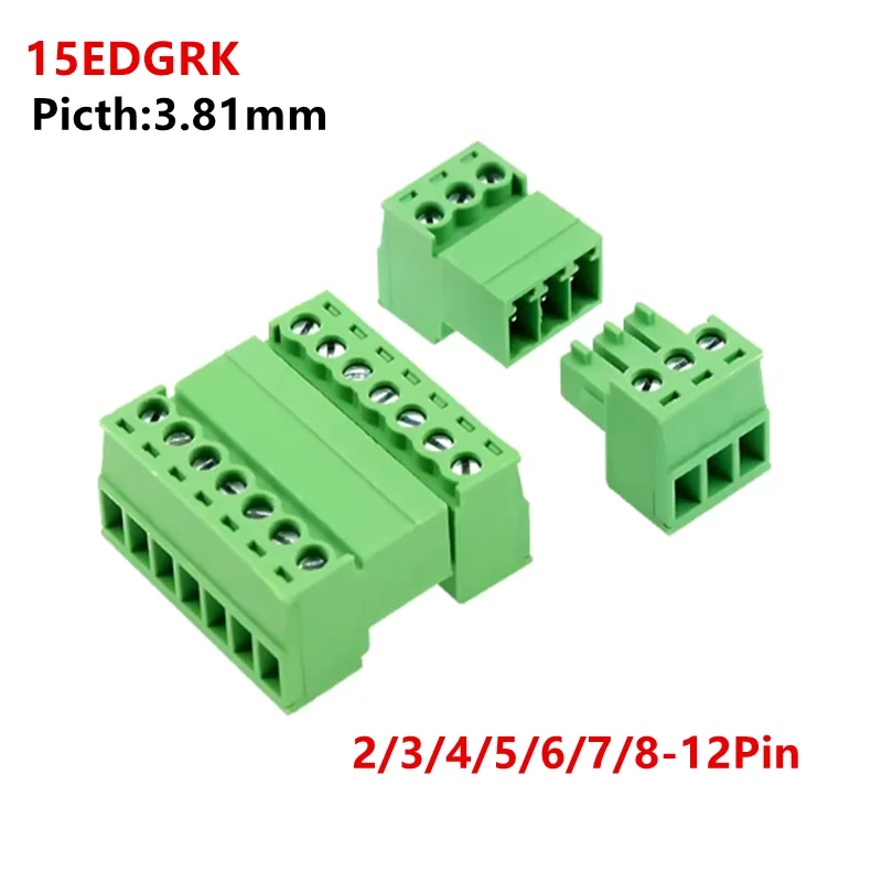 2Sets 15EDGRK 3.81mm 2/3/4/5/6/7/8-24 pin right angle screw terminal block connector 15EDG 3.81MM pitch Plug + Pin Header Socket