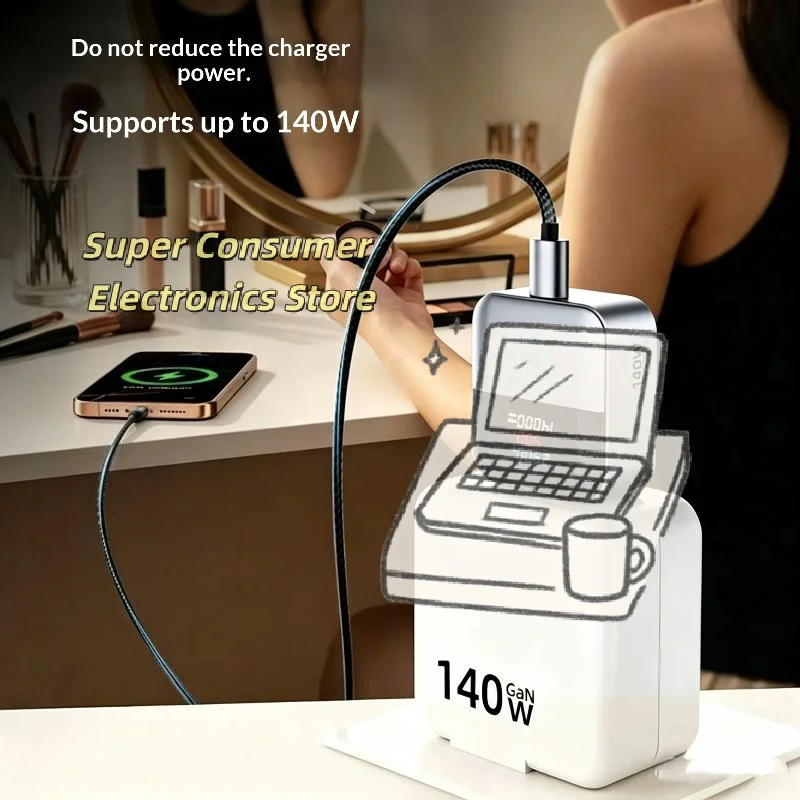 140W Overcharge Prevention Charger Smart Auto Power-off Full Charge Separator for Travel Business Commute