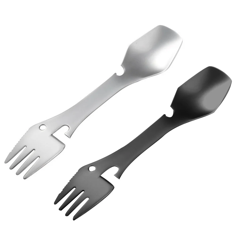

2Pcs Stainless Steel Multifunctional Fork Spoon Combo Camping Spork Bottle Opener Rustproof Lightweight Outdoor Tableware