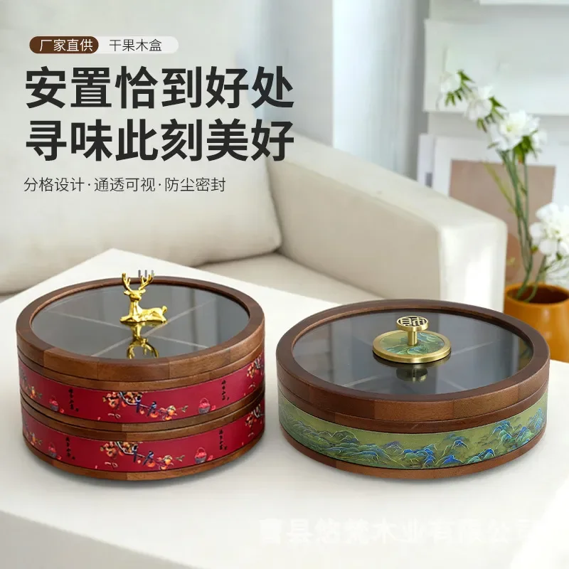 New Chinese Style Round Dried Fruit Box Desktop Snack Storage Tray Nut Plate for Living Room Hospitality Home Decor