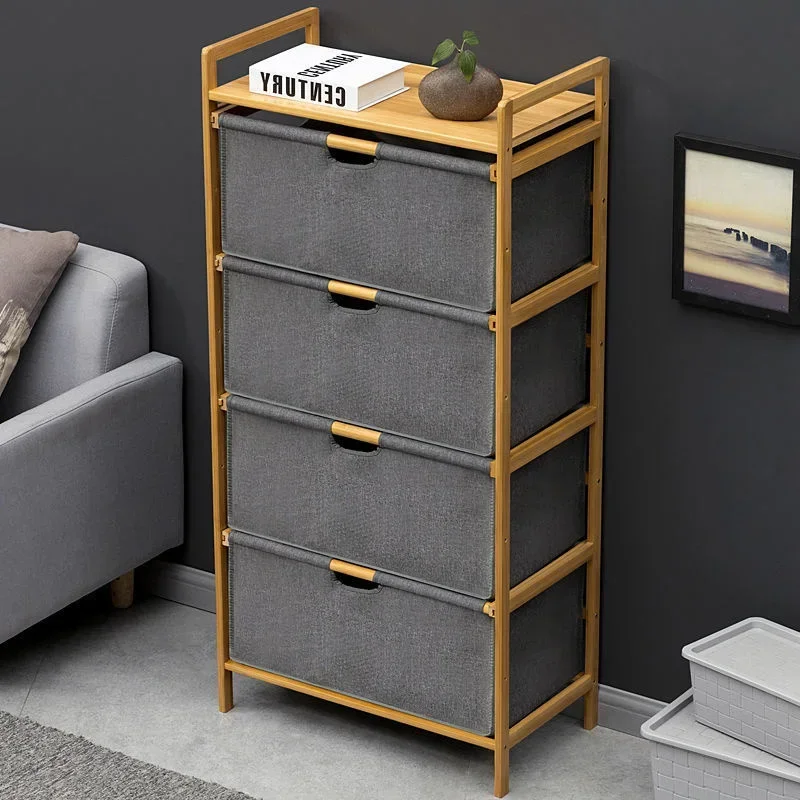 Bamboo Large Capacity Storage Rack MultiLayer Drawer for Bathroom Dirty Clothes Basket with Classification