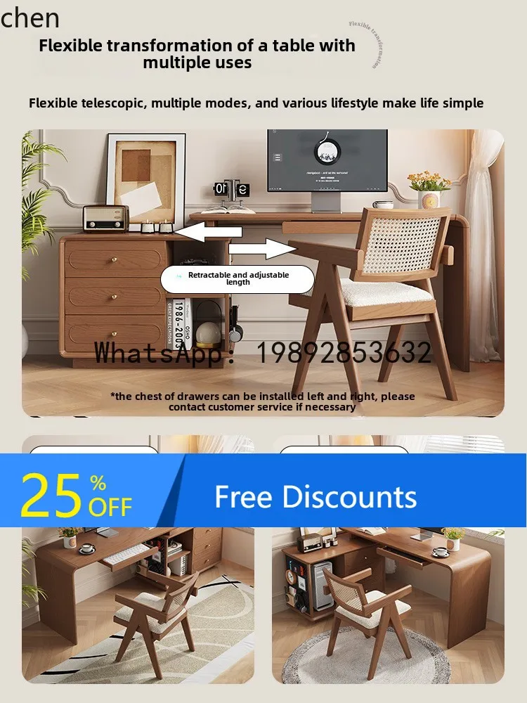 Solid Wood Corner Desk  Retractable Computer Desk Learning Double Corner Desk