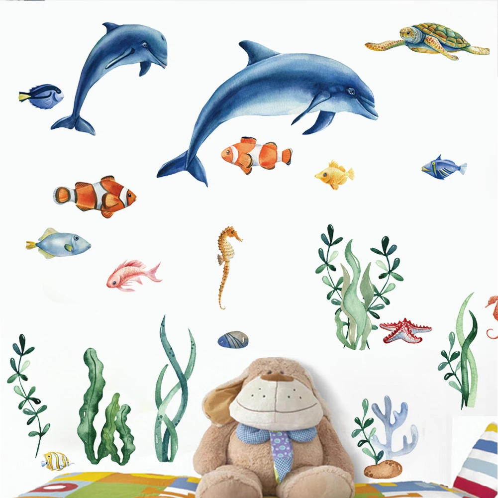 Blue Sea Fish Bubble Underwater world Underwater animal Wall Sticker per camerette per bambini bagno decorazione della casa murales