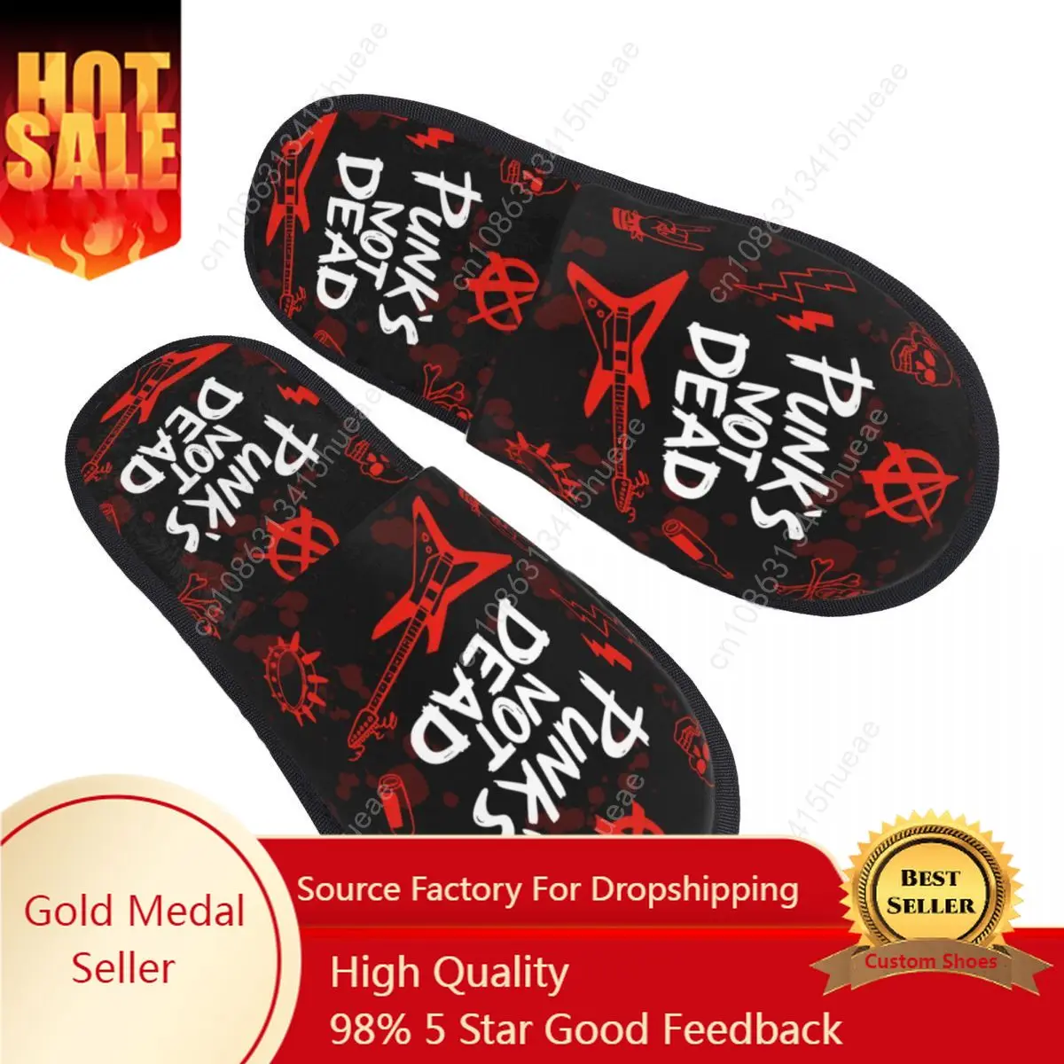 

Custom Heavy Metal Punk Rock Music Guest Slippers for Bathroom Women Custom Print Punks Not Dead House Slipper