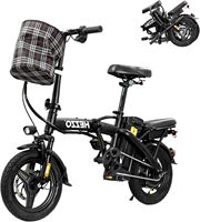 HEZZO Foldable Electric Bike 48V 350W Commute w/ Seat & Basket 10.4Ah 22Miles Range 20MPH 14Inch Foldable Ebike USA Warehouse