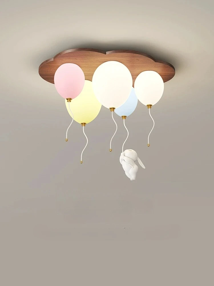 Full Spectrum Eye Protection Balloon Ceiling Light Solid Wood Walnut Color Children's Room Rabbit Decoration LED Pendant Light