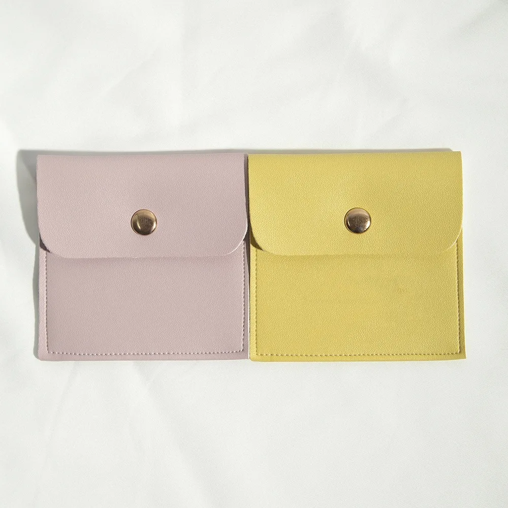 5pcs Portable PU Leather Gold Button Bag With Gold Button Dustproof Jewelry Packaging Pouch Insert Style Gift Pouch Travel