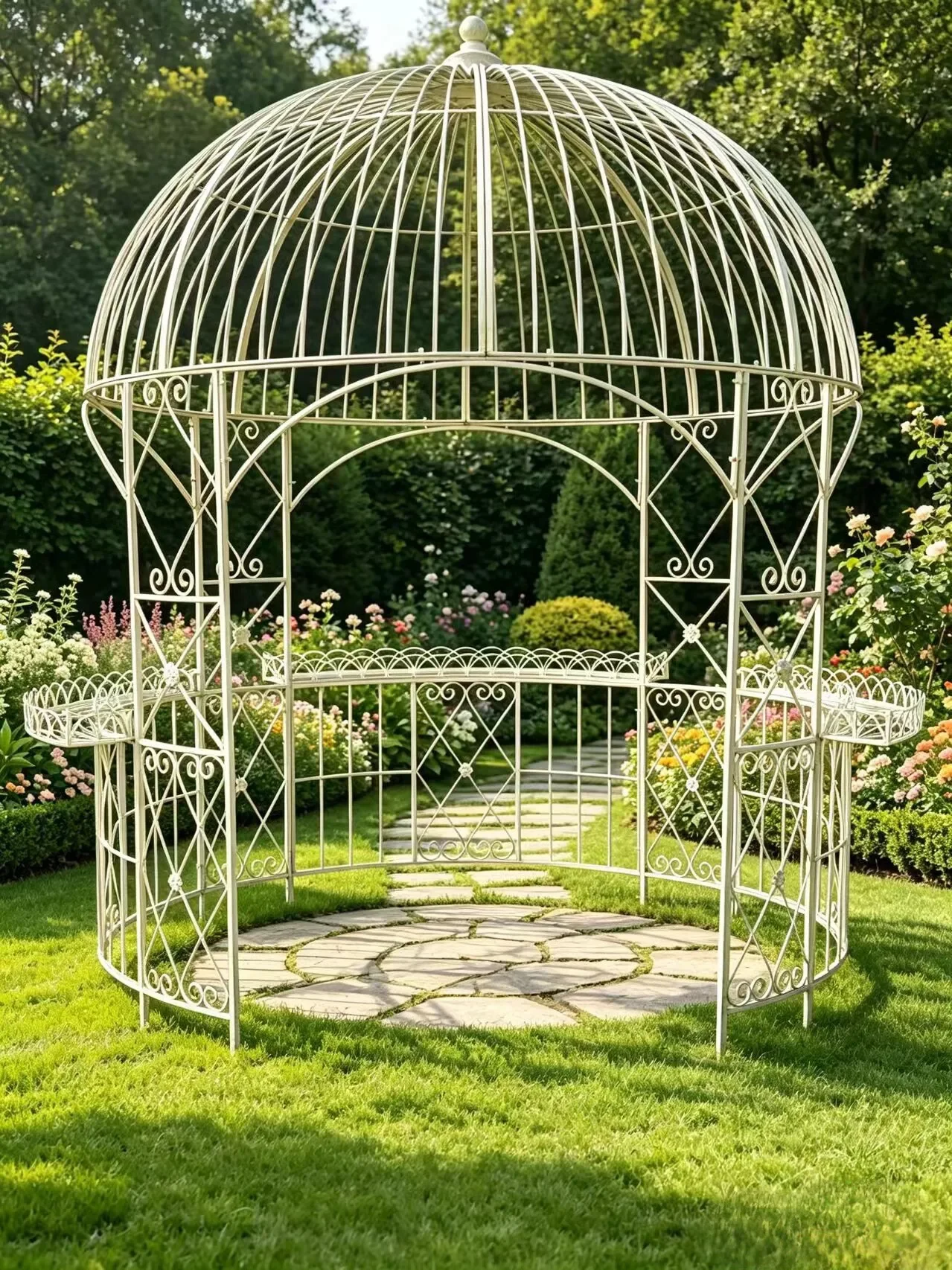 Foreign order retro old bold iron wrought iron flower stand outdoor courtyard round pavilion yurt iron wire flower stand
