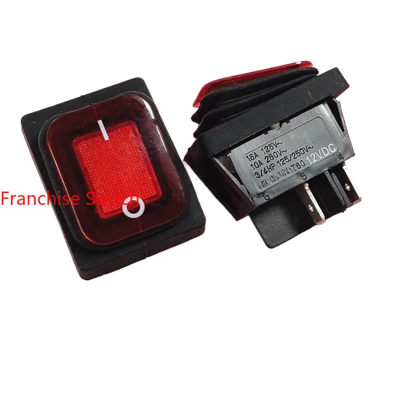 10PCS Ship switch Four feet and two gears waterproof rocker  RL2 (P) 12V red light