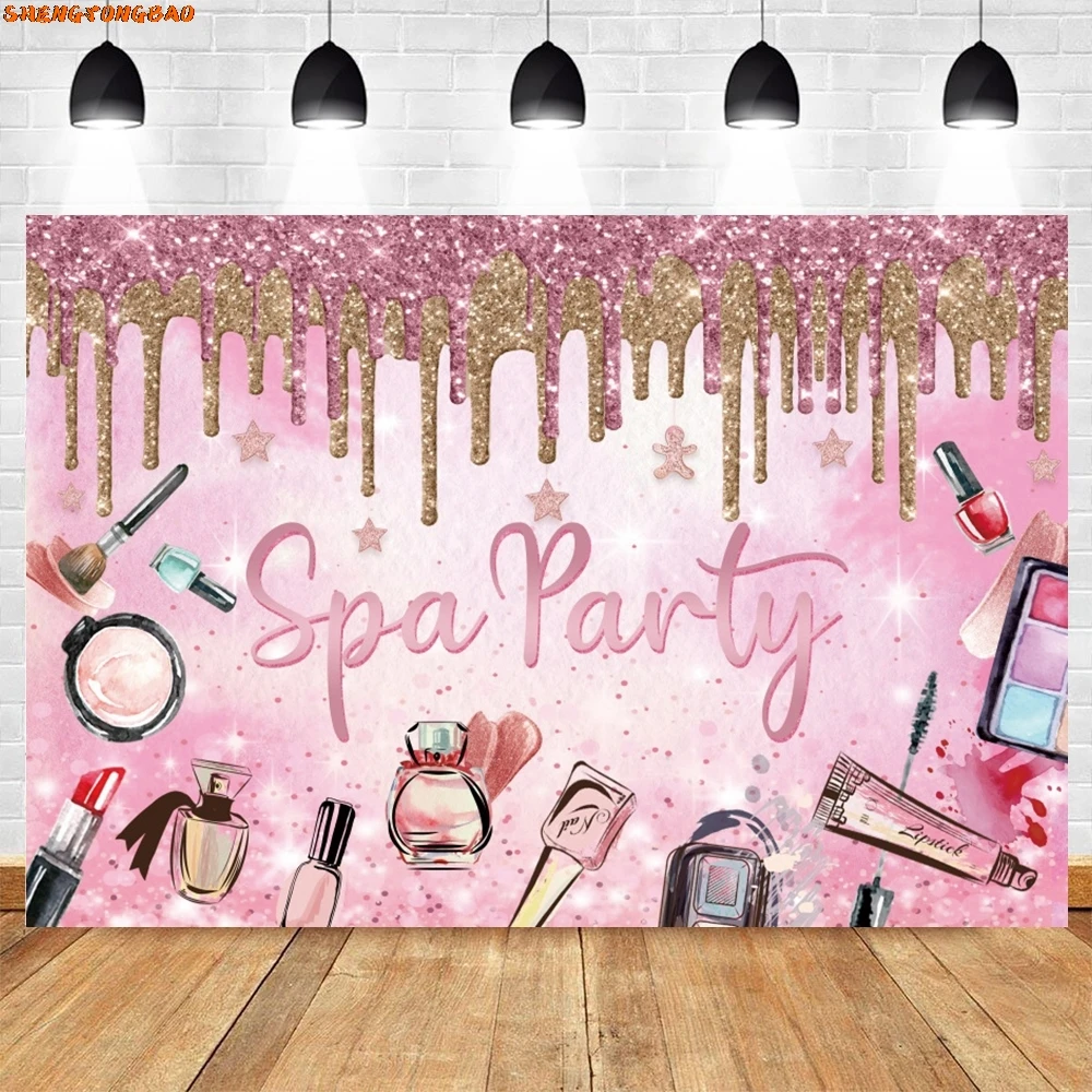 Spa Party Backdrop Lipstick Beauty Make Up Girls Birthday Party Customize Photography Background Wall Decor Banner Studio Props