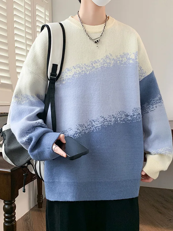 

Утепленный круглый вязаный свитер для подростков и студентов, повседневный теплый зимний топ, мужская модная внутренняя одежда с длинным рукавом из полиэстера