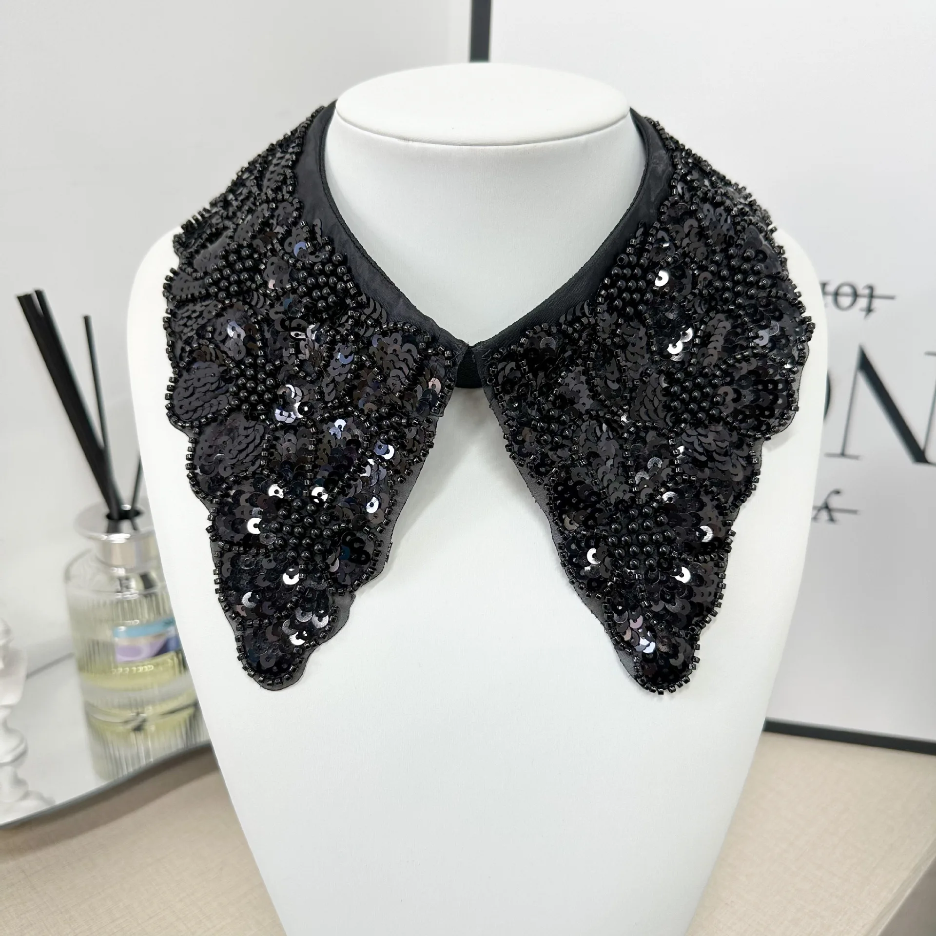 Nail diamond embroidery false collar for women, beaded collar flower decoration clothing collar accessories