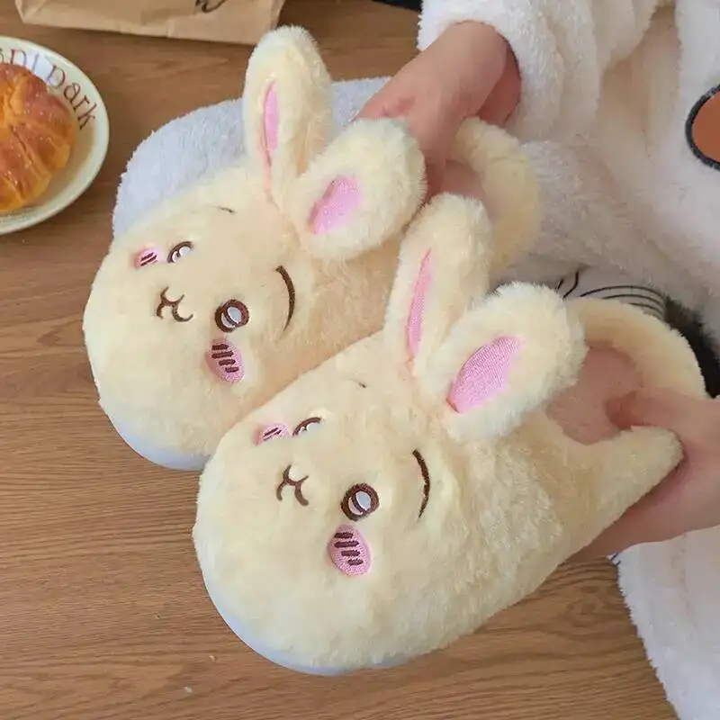 

Women Rabbit Plush Slippers 2025 Autumn Winter Women's Cute Plush Slippers Non Slip Thick Soled Warm Indoor Outdoor Shoes
