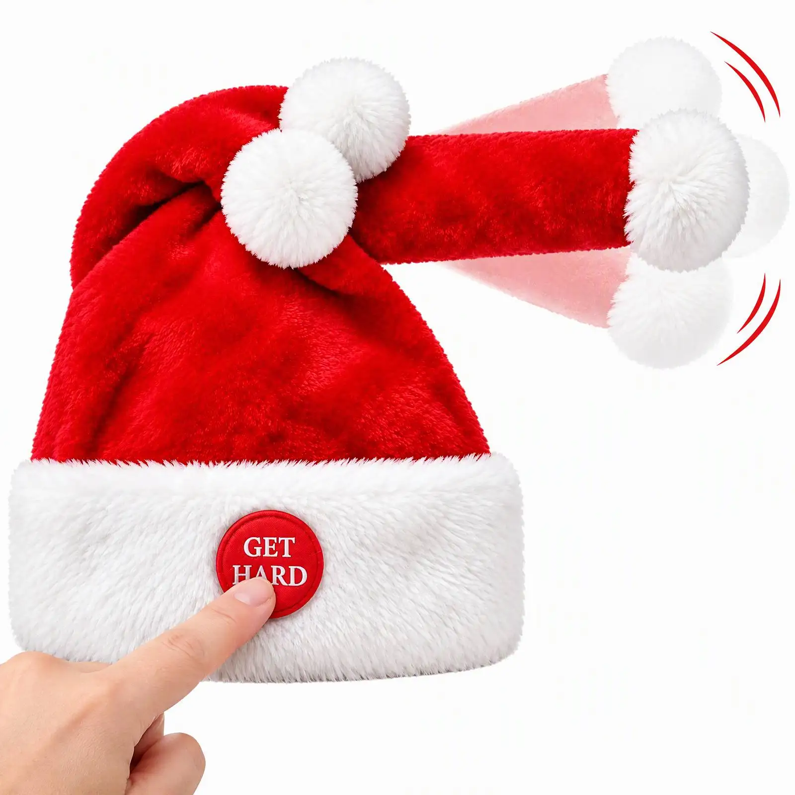 Funny Animated Santa Hat Auto Motion Pompom Button Novelty Christmas Party Gift Accessory