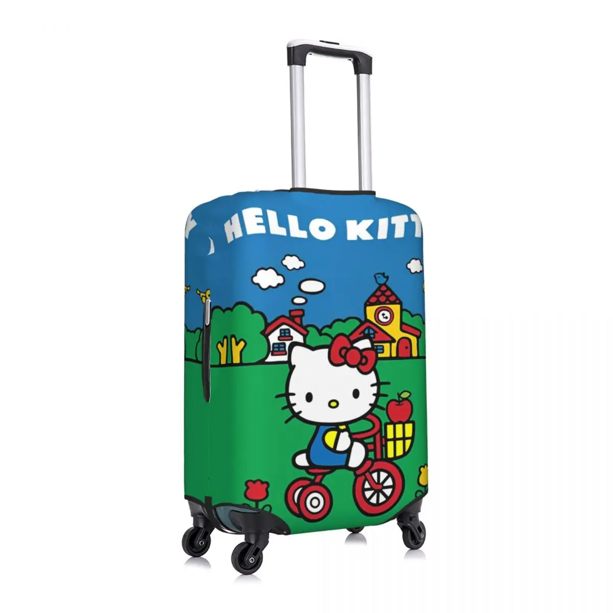 Hello Kitty Riding A Bicycle Suitcase Cover Holiday Travel Useful Luggage Case Protector Cute Cartoon