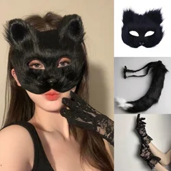 3-częściowy zestaw Maska Ogon Rękawiczka Halloween Cosplay Makijaż Maska w kształcie lisa Karnawał Impreza Maska z włosia kota Rekwizyty kostiumowe Imitacja zabawki