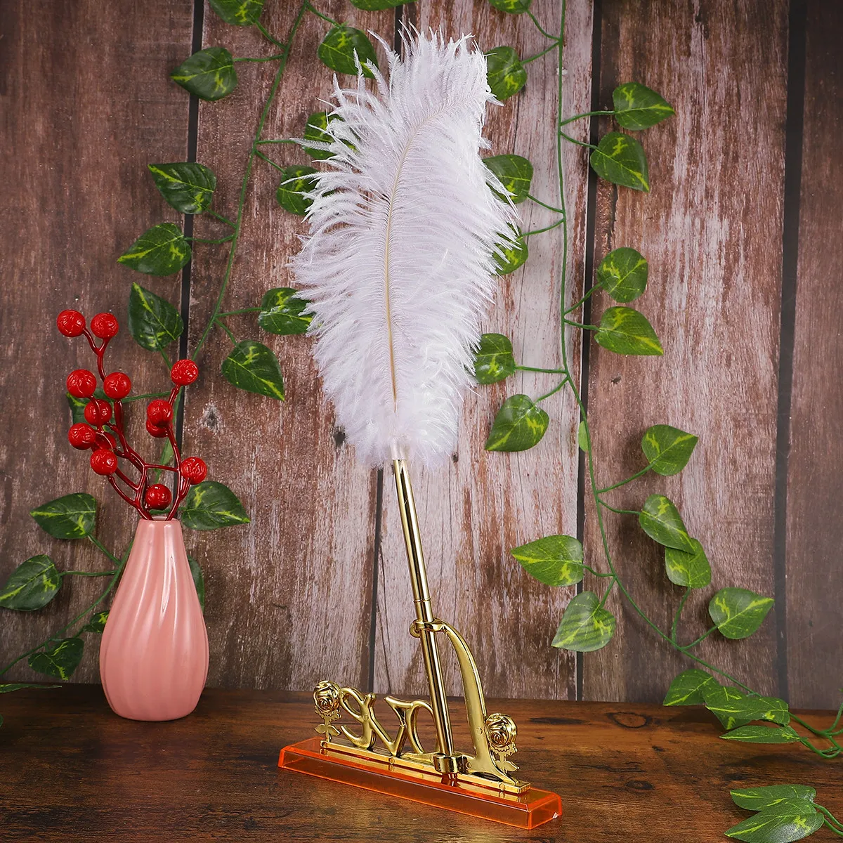 Premium Metal Wedding Sign Pen with Elegant English Letter Base Chic Romantic Guest Book Writing Pen for Wedding Engagement