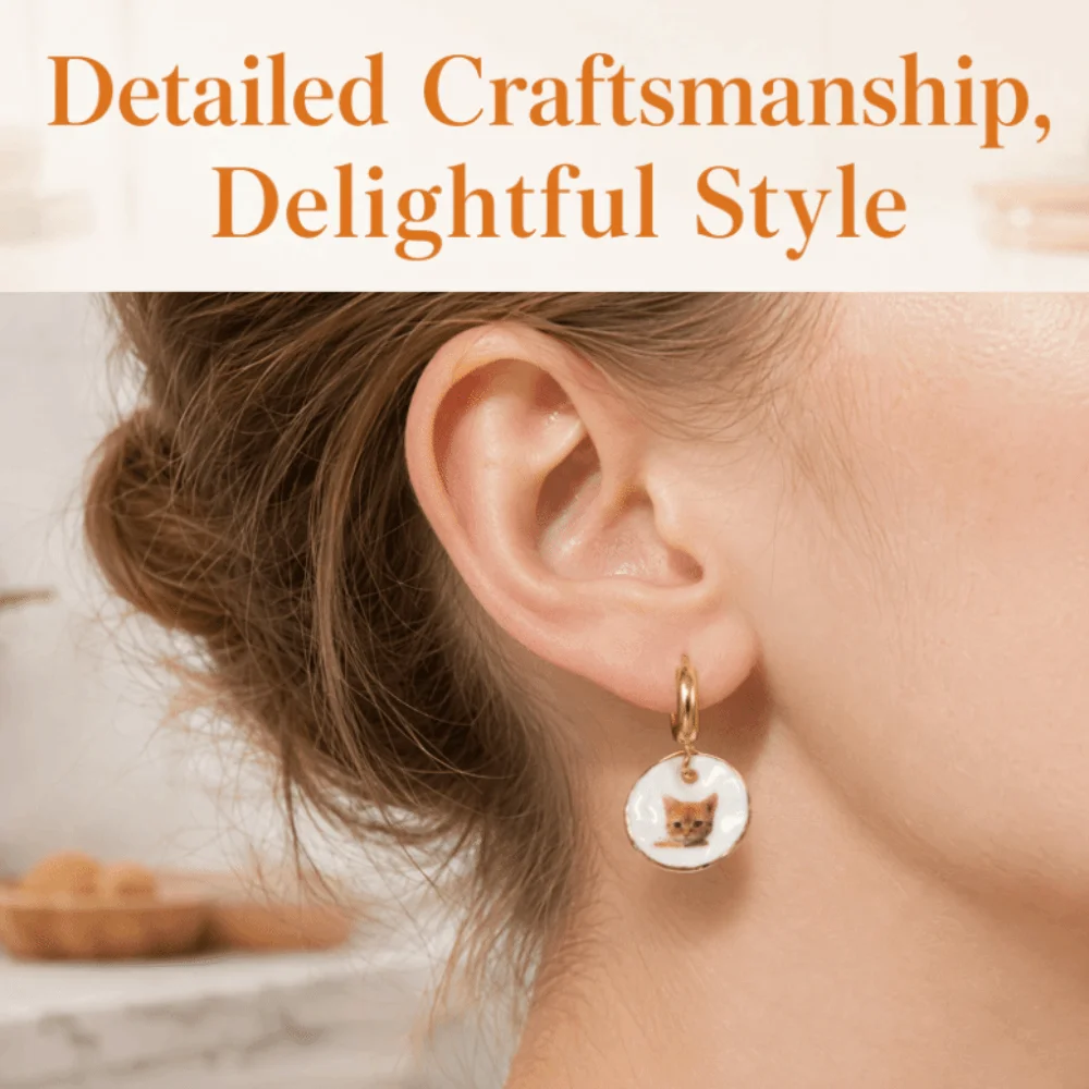 Dripping Oil Ginger Cat Pattern Hoop Earrings Stainless Steel Y2K Plate Teacup Tea Pot Ear Buckle Sweet Cute Porcelain Earrings