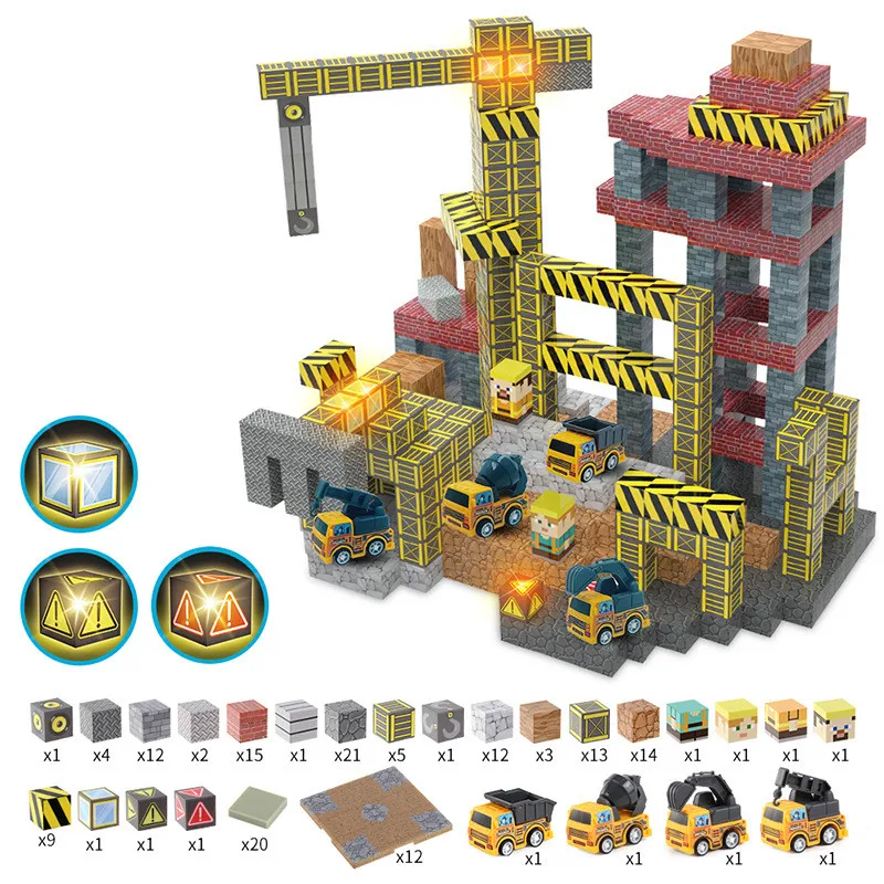 บล็อกตัวต่อแม่เหล็กพร้อมไฟ - ชุดของเล่นก่อสร้างสำหรับเด็ก ของขวัญแนววิศวกรรม DIY