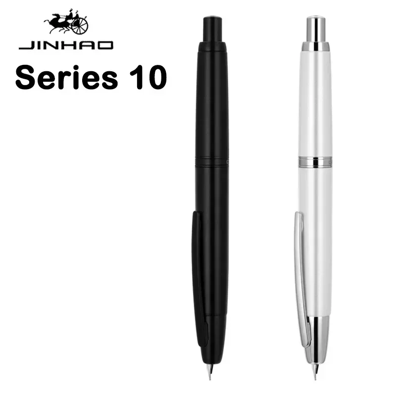 jinhao 10 imprensa caneta tinteiro retratil metal fosco preto ef f escrita caneta de tinta com conversor escola material de escritorio papelaria 01