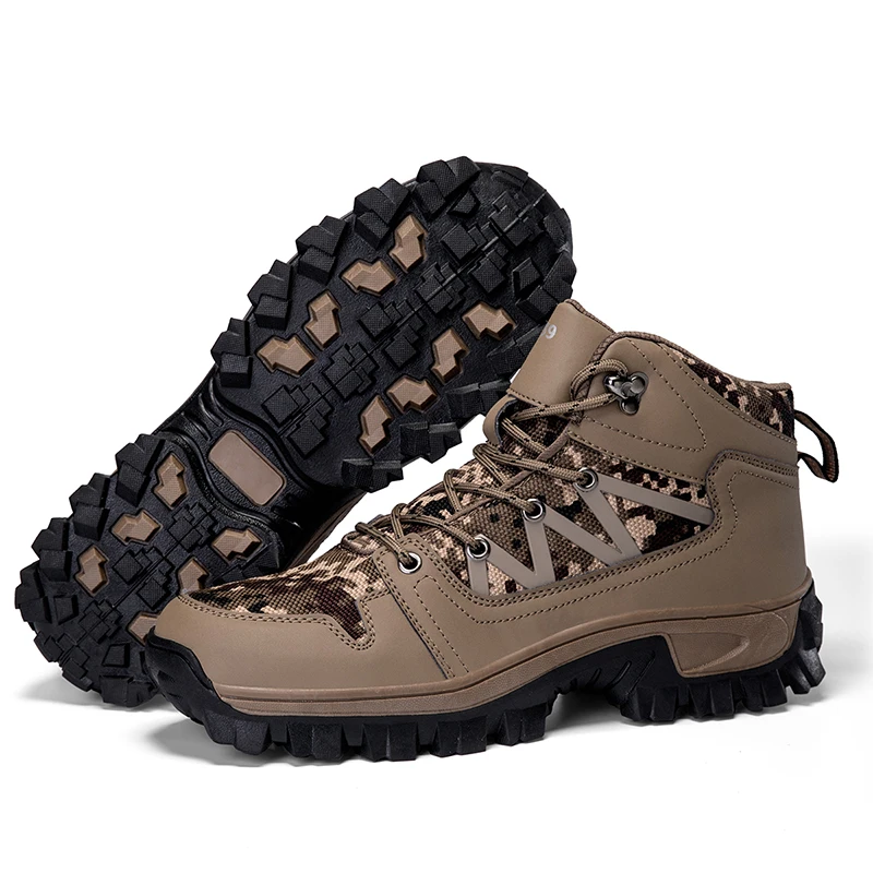 

Mens Sneakers Outdoor Hiking Shoes for Men Casual High-top PU Leather Sneaker Anti-slippery Wear-resistant Trekking Sports Shoes