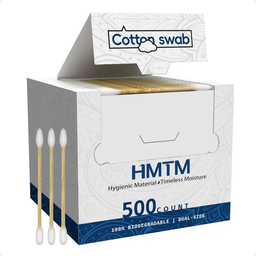 500 Count Cotton Swabs Bamboo Cotton Swab for Eye Ears Oil Makeup Lint Free Double Tipped Natural Cotton Buds Cleaning with Woo