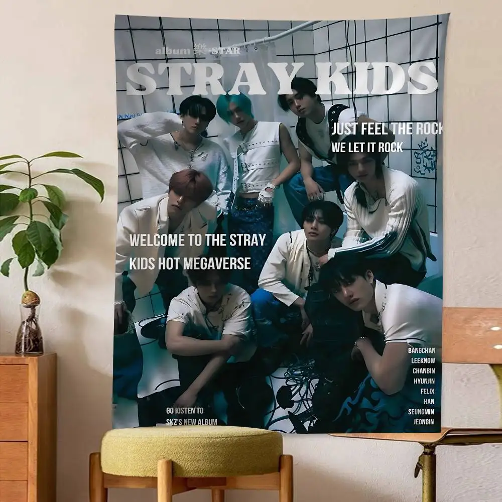 Best Boy Group S-Stray-K-Kids Kpop Music Colorful Tapestry Wall Hanging Bohemian Wall Tapestries Mandala Wall Hanging Sheets