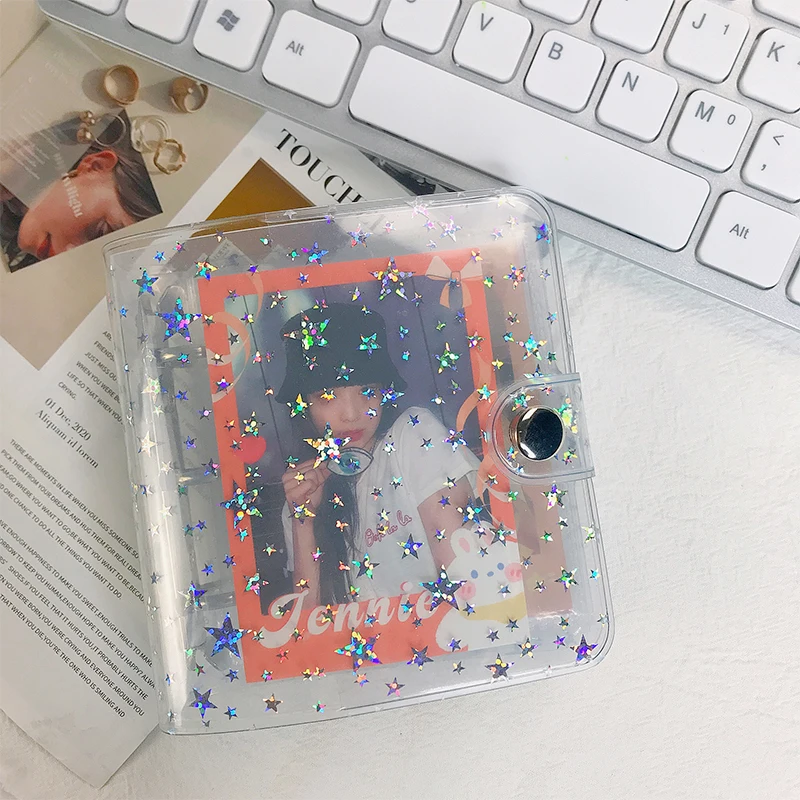 SKYSONIC 1-Inch 2-Inch 3-Inch Photo Album Cover Mini Binder Star Transparent Collect Book Korean Kpop 3 Holes Journals Pocket