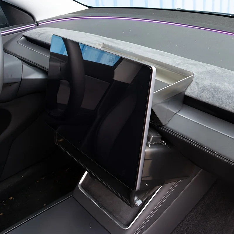 Tesla Model 3 Highland 2024 및 Model Y Juniper 2025 중앙 제어 화면에 적합 후면 보관 랙 + 미끄럼 방지 매트가 내장된 화면 아래 보관함, 접이식 숨겨진 오픈 박스 보관함 썸네일 3