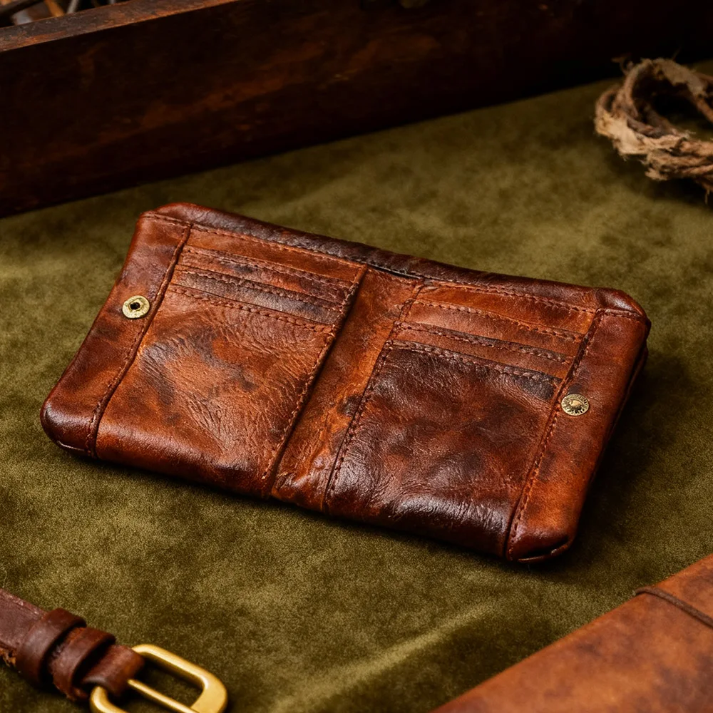 Top Quality Genuine Cow Leather Men Retro Wallets Zipper Short Coin Purses Card Holder Coin Pocket Simple Soft Male Wallets