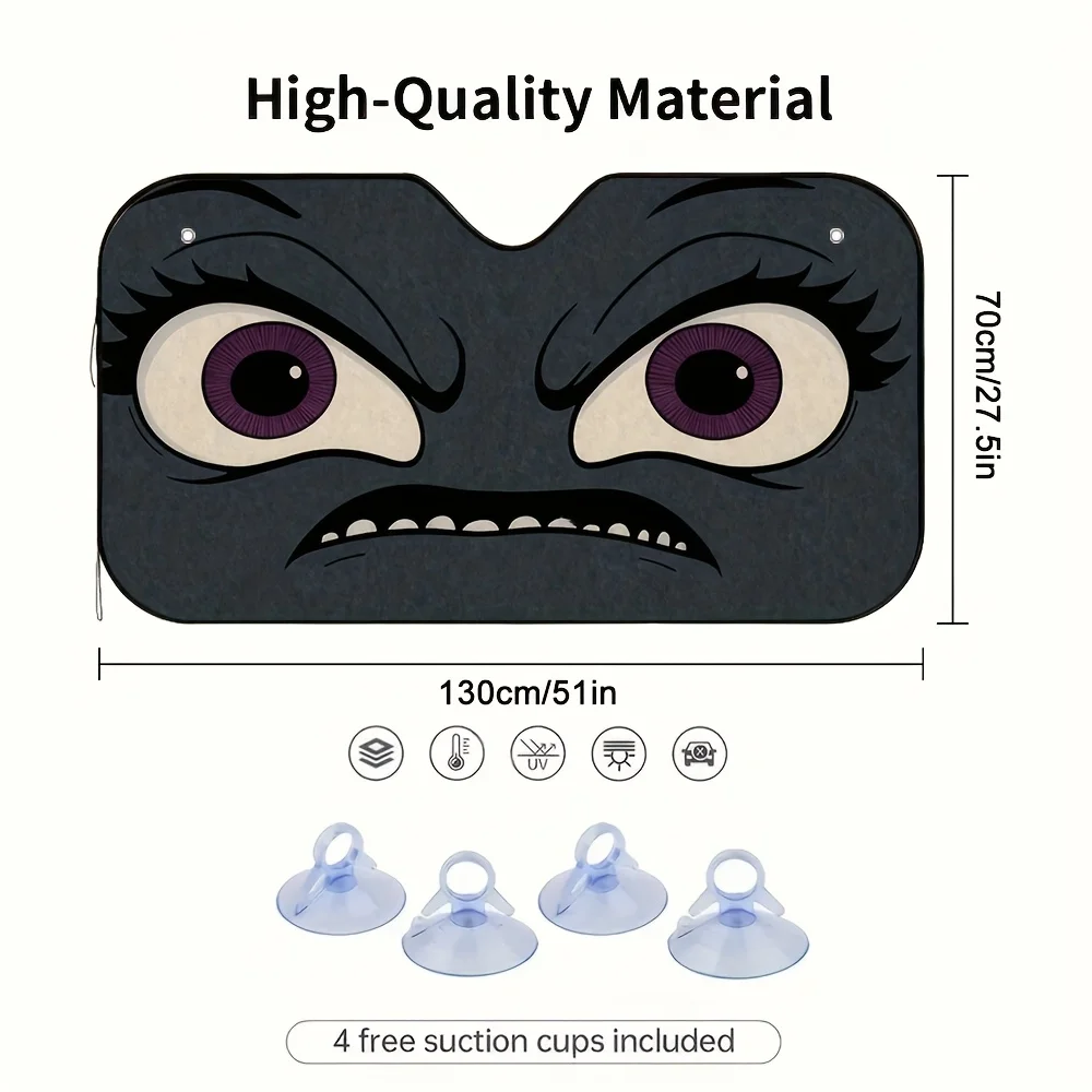 1pc Fierce Eye Stare Car Sun Visor - Bold Angry Face Design With Purple Eyes & Sharp Teeth, Fit For All Cars, Durable All-Day Sh