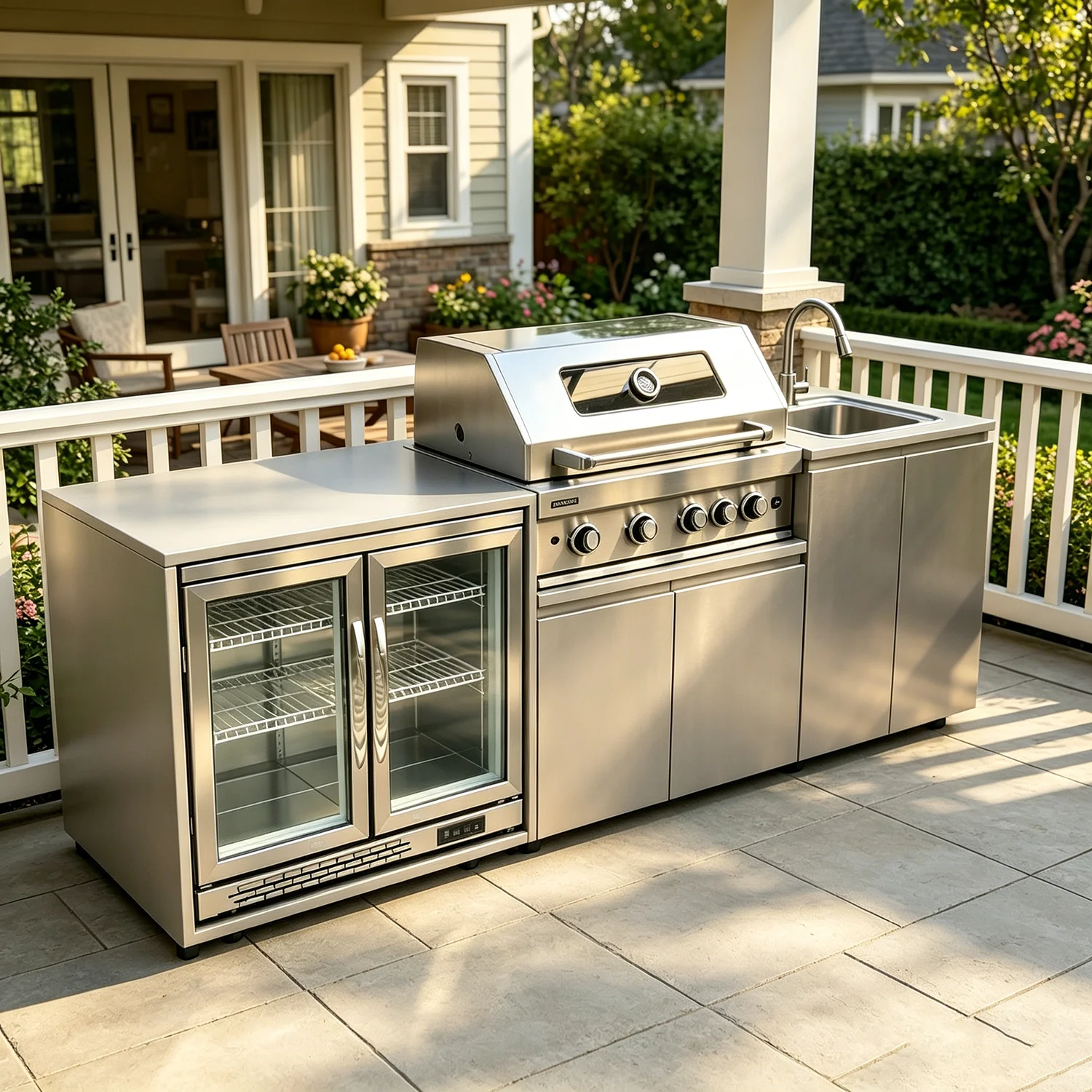Outdoor Stainless Steel Kitchen with Cabinets & Sink. Sturdy Garden Set, Weather Resistant All-in-One for Backyard & Outdoor Use