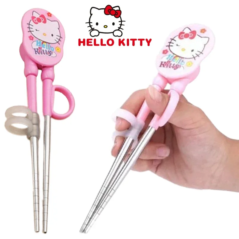 Sanrio Hello Kitty Chopsticks Cartoon Reusable Stainless Steel Tableware Baby Learning Eat Training Correction Cute Chopsticks