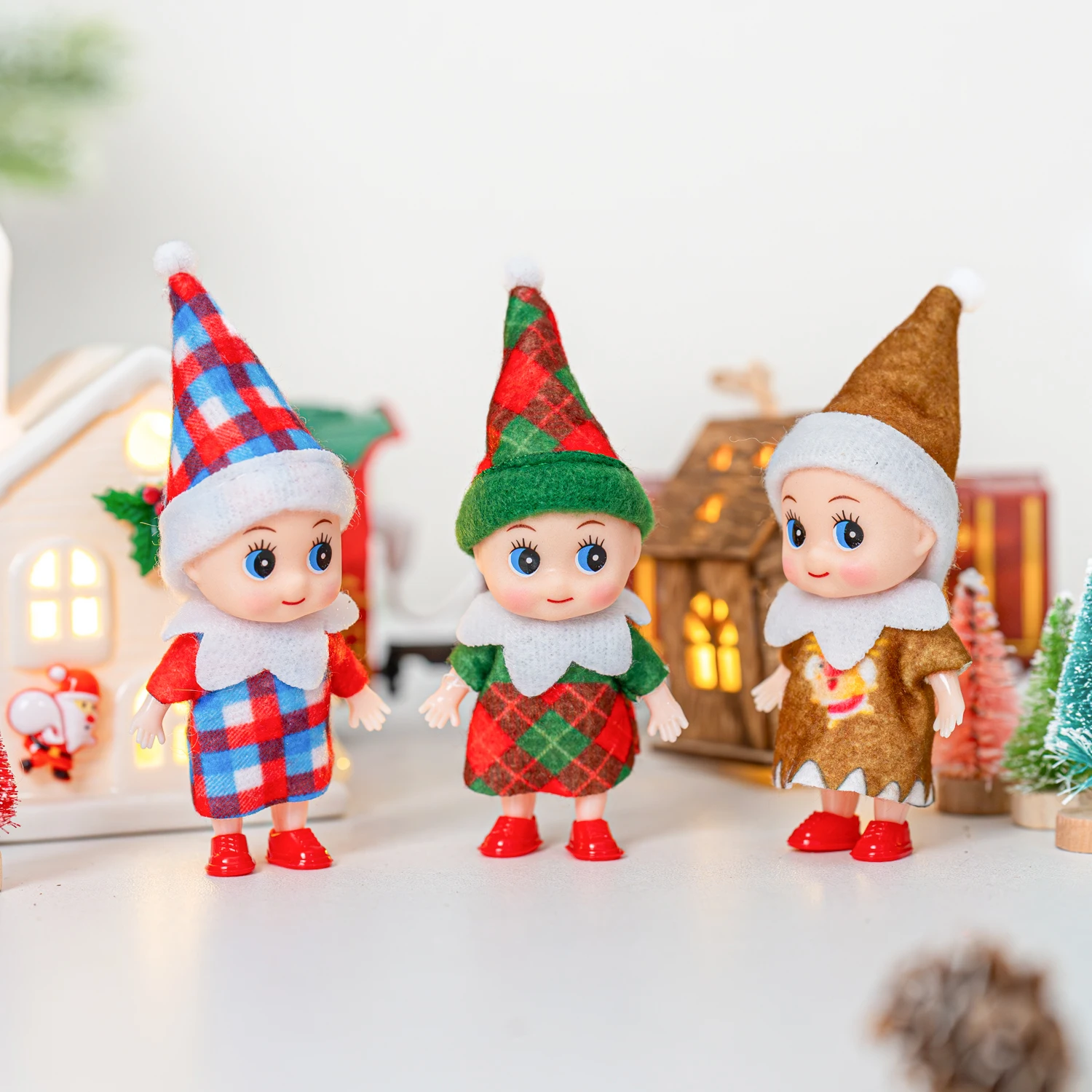 4/5/6 قطعة طفل صغير قزم عيد الميلاد دمية صغيرة مصغرة منقوشة اكسسوارات الأخضر والأحمر مناسبة لعيد الميلاد السنة الجديدة ديكور هدية
