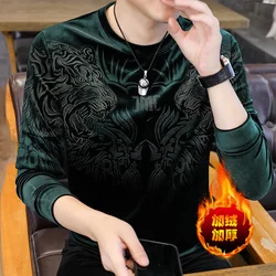 Autumn Winter Velvet Sweatshirt Men Luxurious Hot Stamping Retro Casual Crewneck Pullovers Tops Add Velvet Keep Warm Sweatshirts
