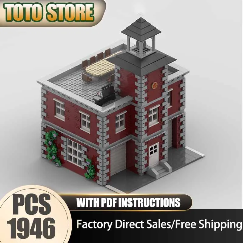 City Street View Moc Building Bricks Detached Fire Station Modular Model Technology Modular Blocks Christmas Set DIY Toy Gifts