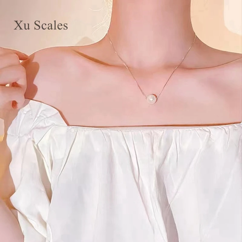 Single Edison Pendant Strong Light Natural Freshwater Pearl Necklace Passepartout Chain Adjustable Length Delicate Gift for Girl