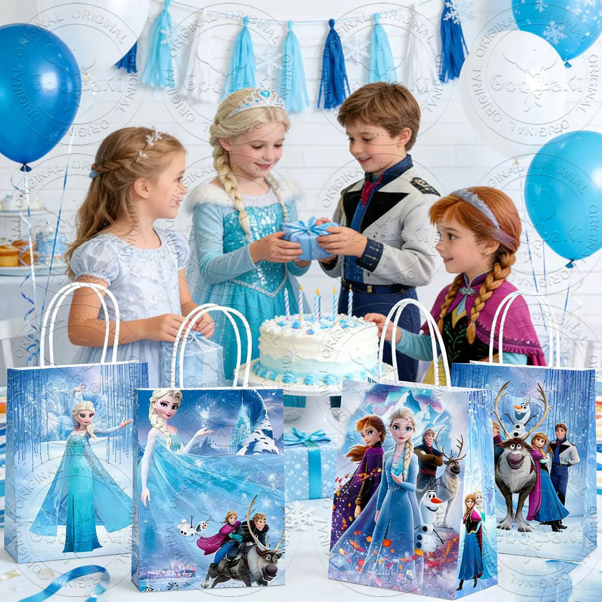 Frozen Queen Theme Party Gift Bags Elsa Kraft Paper Goodie Bags with Handles Baby Shower Birthday Party Favor Bags Party Decor