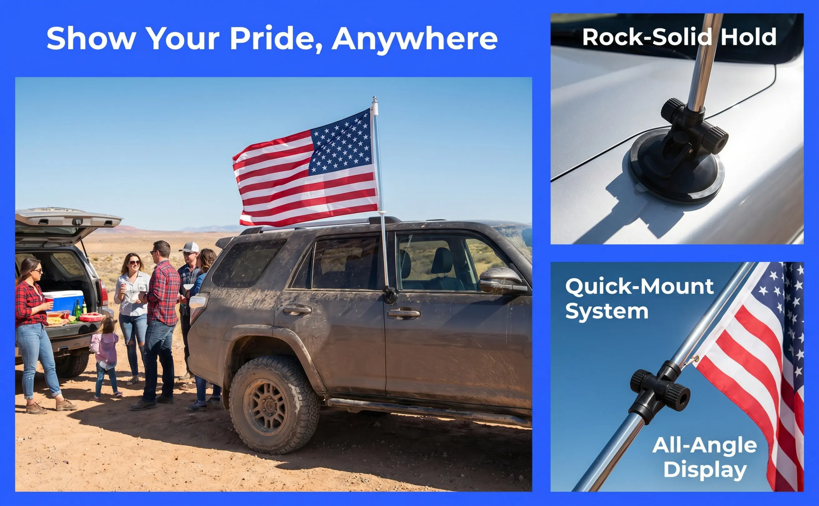 Car Flag Holders Rod Side Window Pole Display Suction Cup Mount Base Flagpole Support - view 6