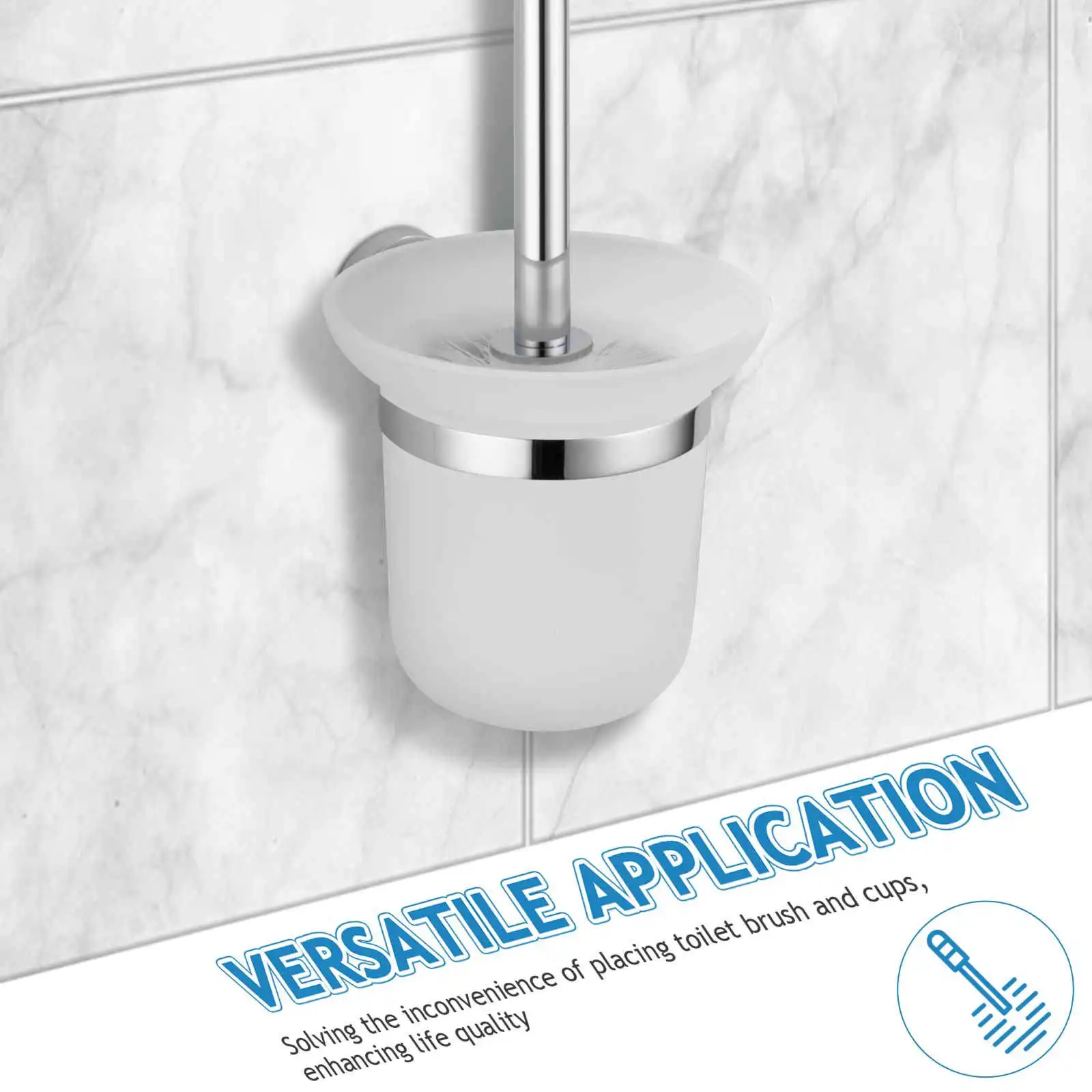 Wall Mounted Frosted Glass Toilet Brush Holder Cup for Home Public Restrooms Space Saving Easy Clean Multifunctional Bathroom