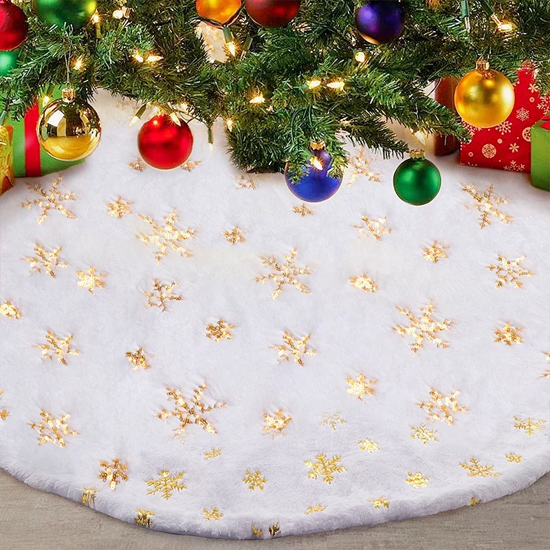 15 Inch Plush Christmas Tree Skirt White Faux Fur Round Xmas Trees Sequin Carpet Mat Small Skirts Holiday Party Home Decorations