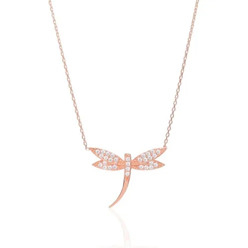 Trendy Jewelry 925 Sterling Silver Cubic Zirconia Dragonfly Necklace