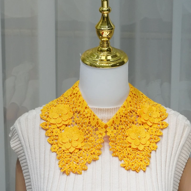 Hollow Out Lapel Detachable Fake Collar Pearl Flower Embroidery Shawl Wrap Decorative Collar Sweater Shirt Dress Accessories view 3