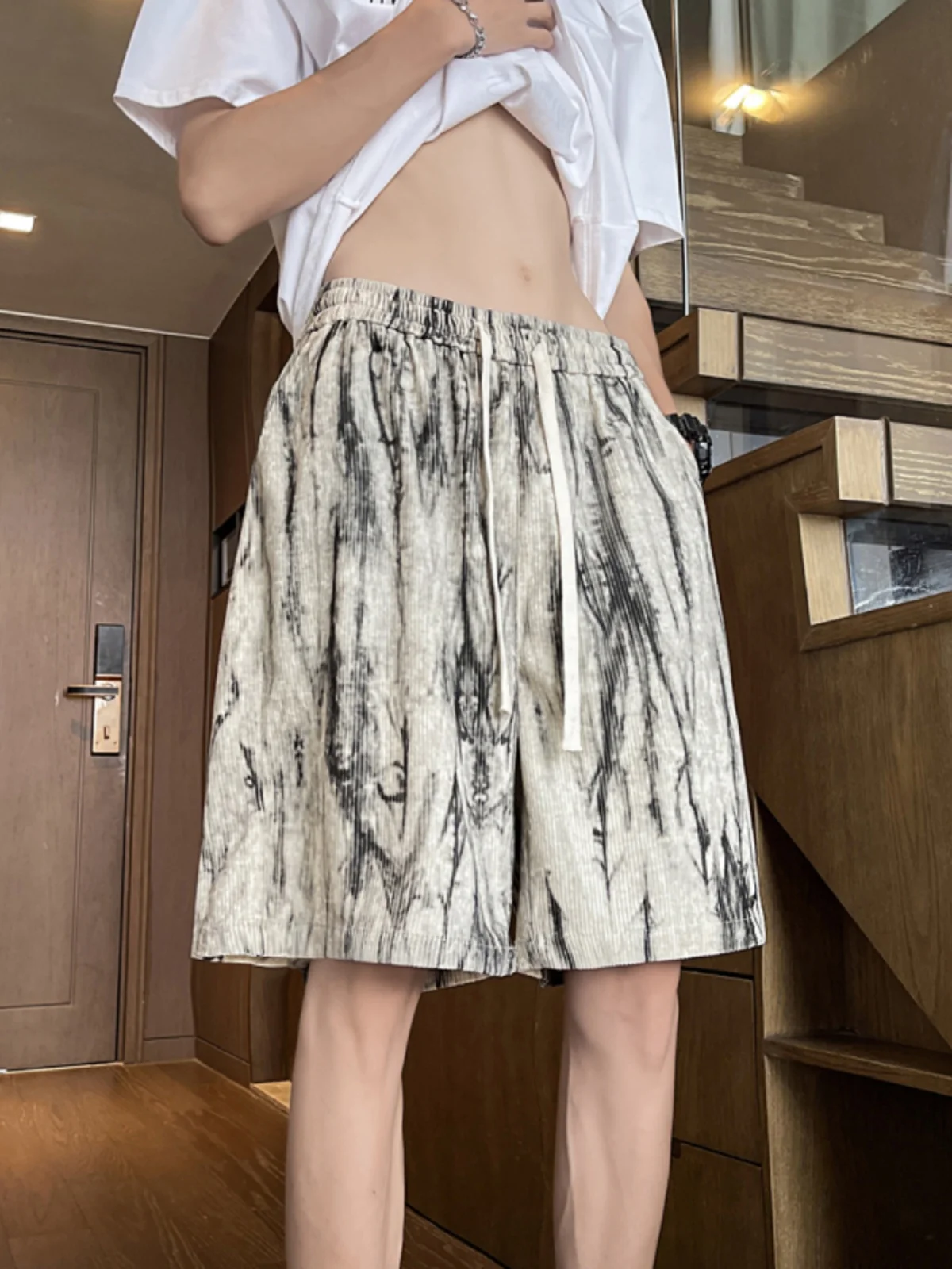 

American Retro Tie Dye Men's orts Summer New Faion Brand Five-Point Casual Loose All-Match Sports Mid-Pants