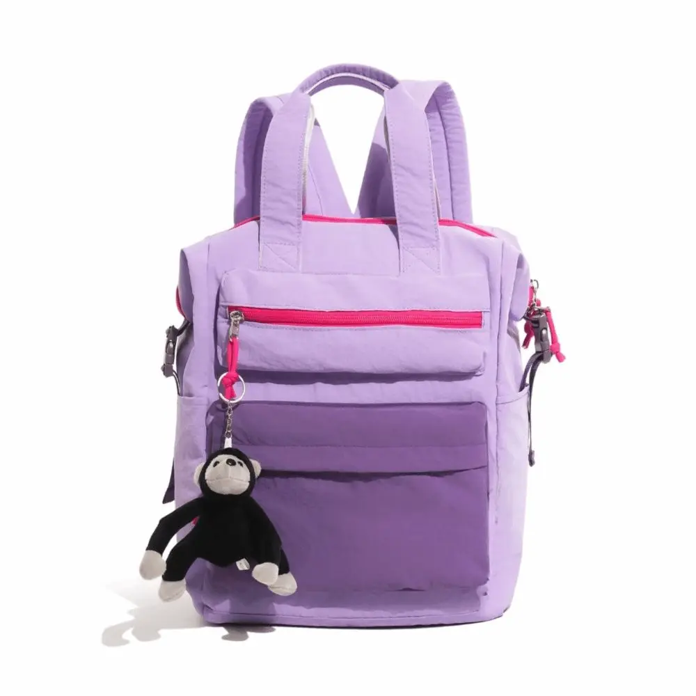Large Capacity Dopamine Backpack Waterproof Adjustable Color Block Backpack Monkey Pendant Breathable Lightweight School Bag