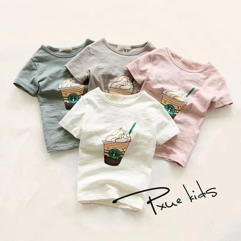 2-6T summer fashion cartoon cotton girls kids short sleeve Ice Cream T shirt