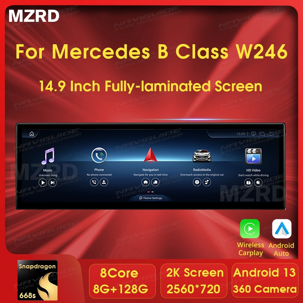 MZRD 14.9'' Android 13 Head Car Radio For Mercedes Benz W246 2015-2019 NTG 5.0 System Multimedia Player GPS Carplay Tools