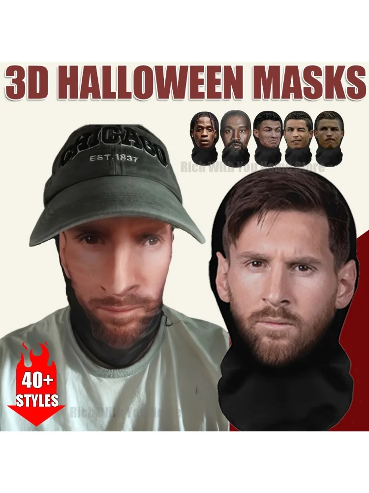 Masque facial de films de célébrités à motif imprimé en 3D, masques en maille élastique, masque complet drôle de Cosplay, accessoires de fête, couvre-chef cagoule