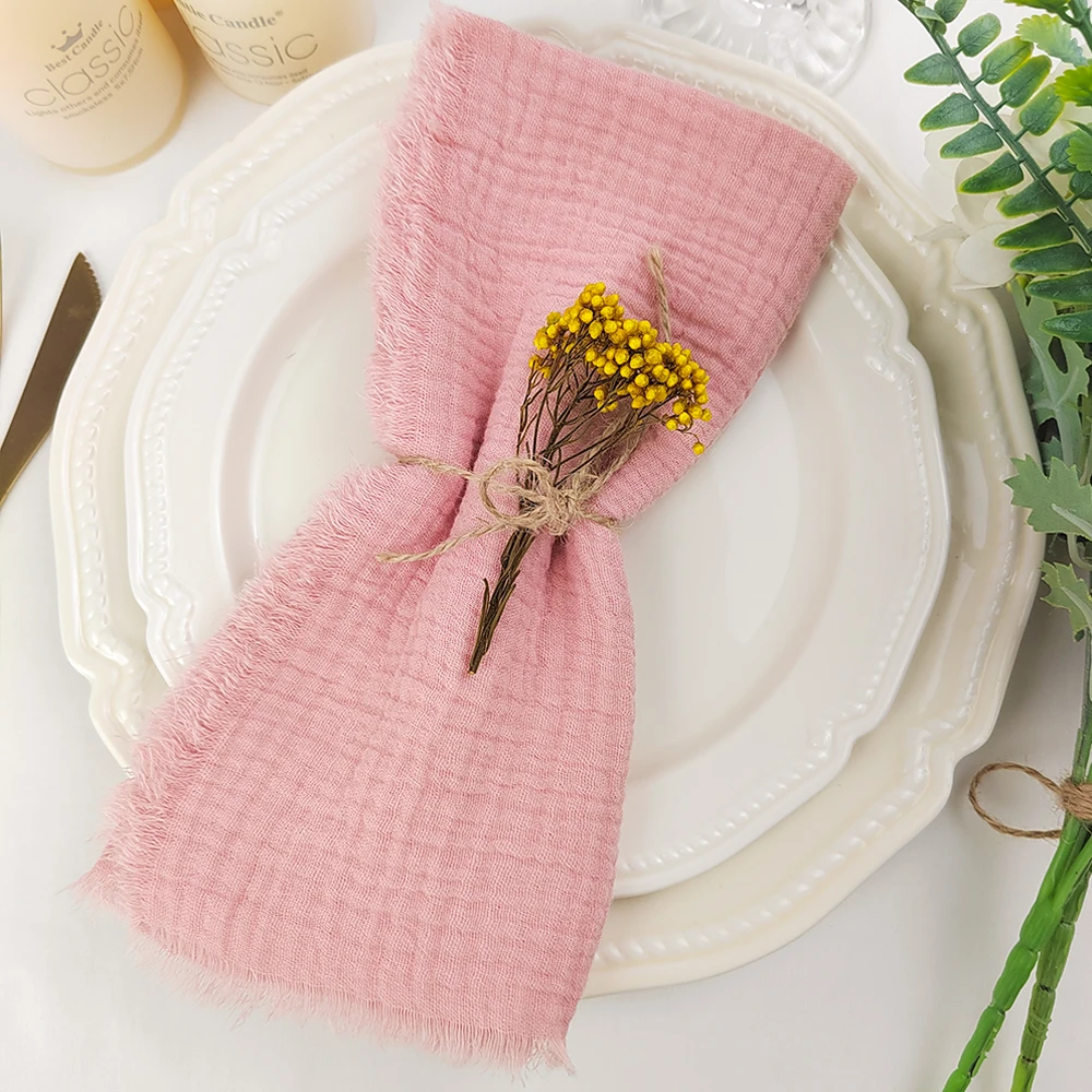 42x42cm Cloth Napkins with Fringe Set of 10 Cotton double layer Gauze Washable for Wedding Thanksgiving Dinner Parties Christmas