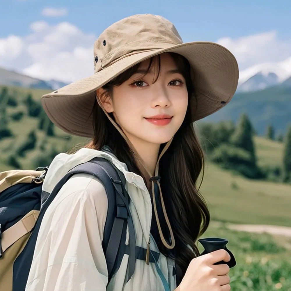 

Fashion Quick-dry Hiking Fisherman Hat UV Protection Sunscreen Drawstring Sun Hat Big Brim Sunshade Men Bucket Cap Fishing